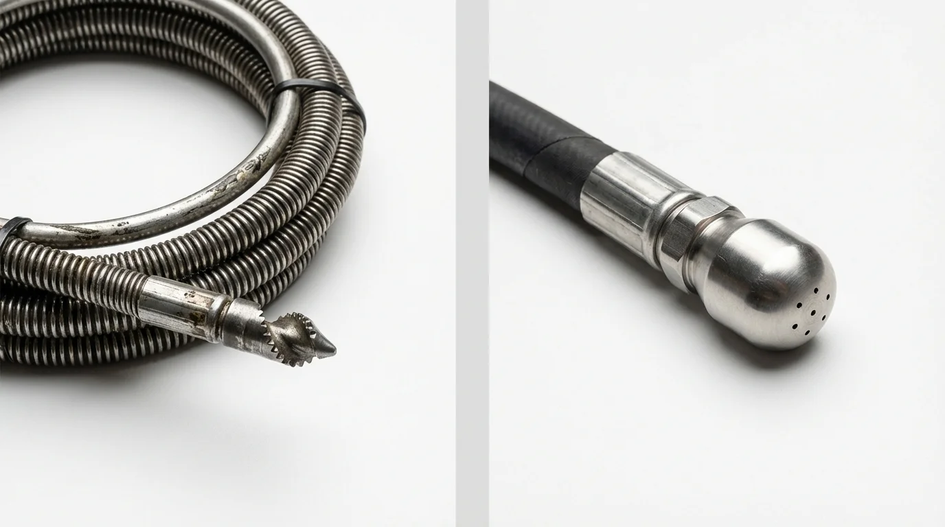 Drain snake cable and hydro jetting nozzle used for drain cleaning in Sparta, WI