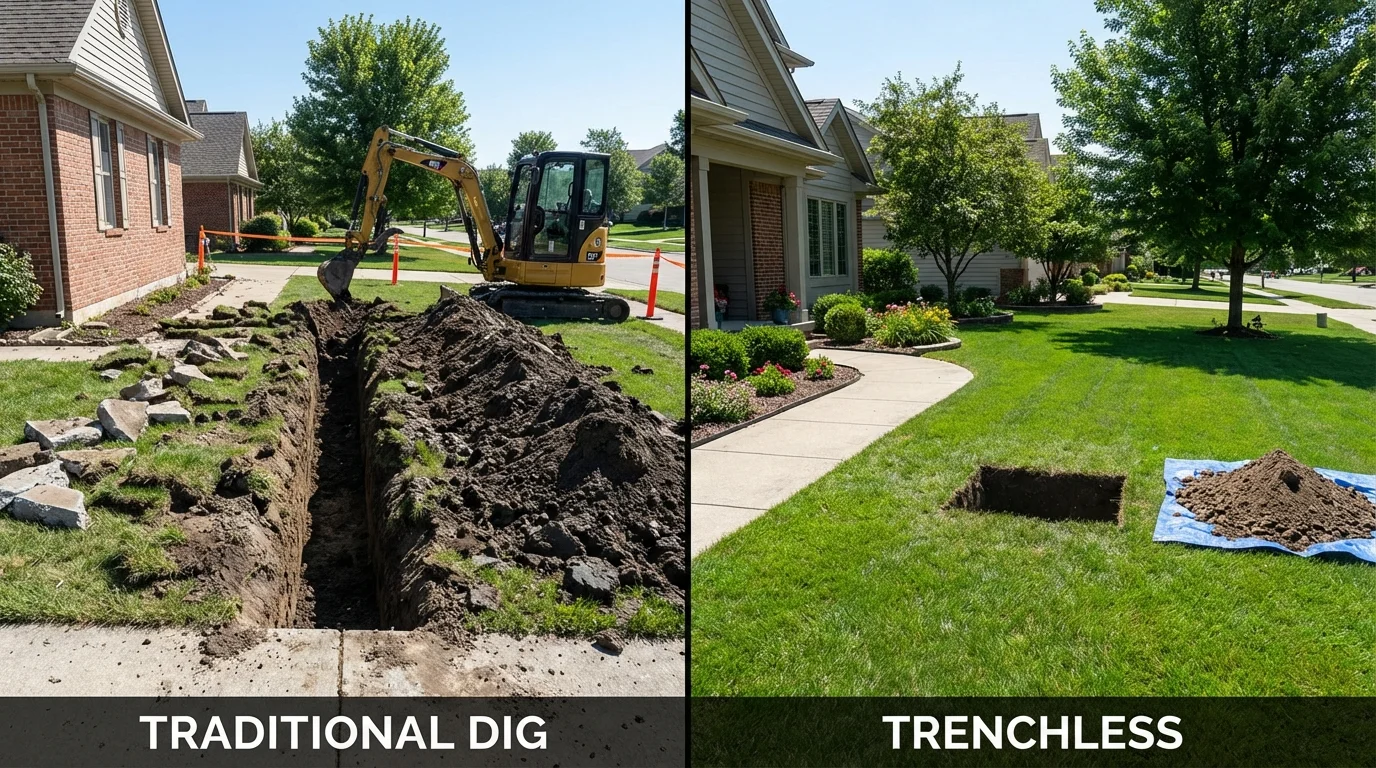 Trenchless sewer repair with minimal yard damage versus traditional excavation in Sparta, WI